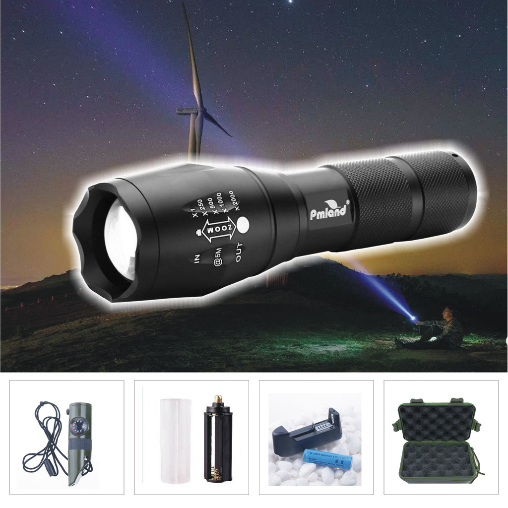 500 Lumen LED Emergency Flashlight - Adjustable Zoom with SOS and Strobe