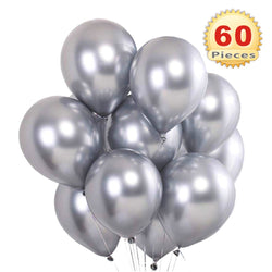 PMLAND Silver Metallic Balloons for Party 60 pcs 12 inch Thick Latex Balloons for Birthday Wedding Engagement Anniversary Holiday or Any Friends and Family Party Decorations