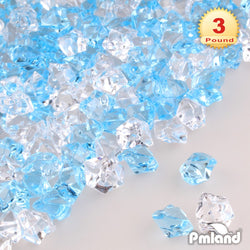 PMLAND Acrylic Ice Rocks Crystals Gems ~550 Pcs 3 lbs Bulk Bag for Vase Filler Table Scatter Party Wedding Arts Crafts Decoration Display Idea - Light Blue Clear Blend