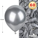 PMLAND Silver Metallic Balloons for Party 60 pcs 12 inch Thick Latex Balloons for Birthday Wedding Engagement Anniversary Holiday or Any Friends and Family Party Decorations