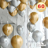 PMLAND Silver Metallic Balloons for Party 60 pcs 12 inch Thick Latex Balloons for Birthday Wedding Engagement Anniversary Holiday or Any Friends and Family Party Decorations