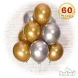 PMLAND Silver Metallic Balloons for Party 60 pcs 12 inch Thick Latex Balloons for Birthday Wedding Engagement Anniversary Holiday or Any Friends and Family Party Decorations